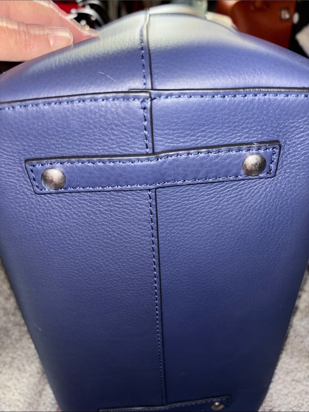 Burberry Navy, White and Gray Leather Tote with Belt Accent - Picture 5 of 9